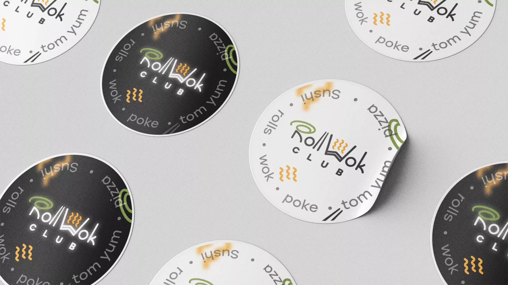 Разработка наклеек для суши-бара «Roll Wok Club» в Рославле